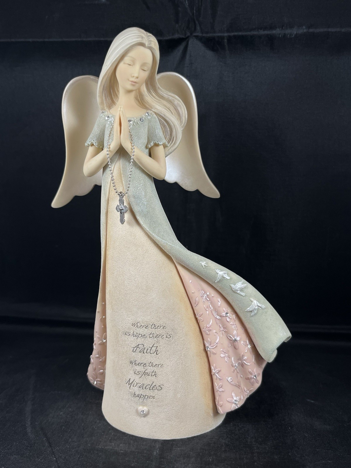 Angel Faith Rosary Praying Stone Resin Figure Foundations 2019 Enesco #6005229
