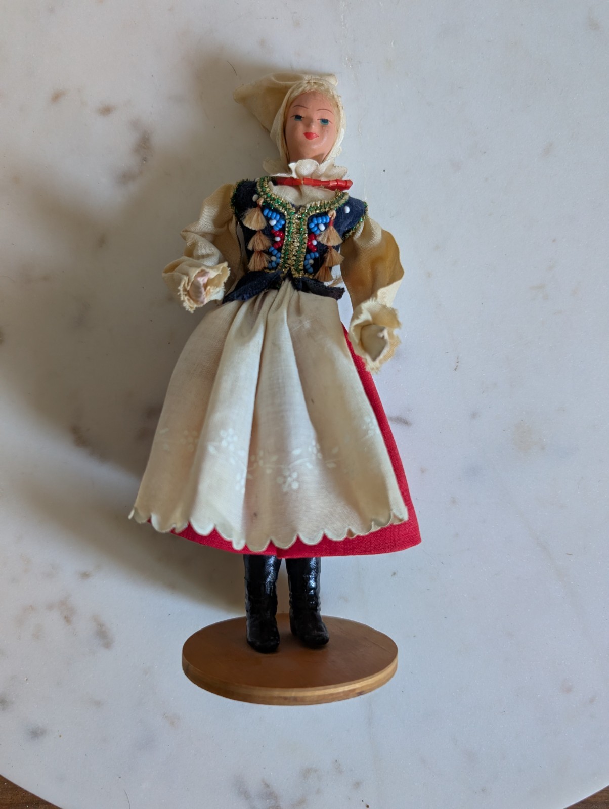 Vintage Tamburitzan Dancer Female Figurine Wood Base Painted