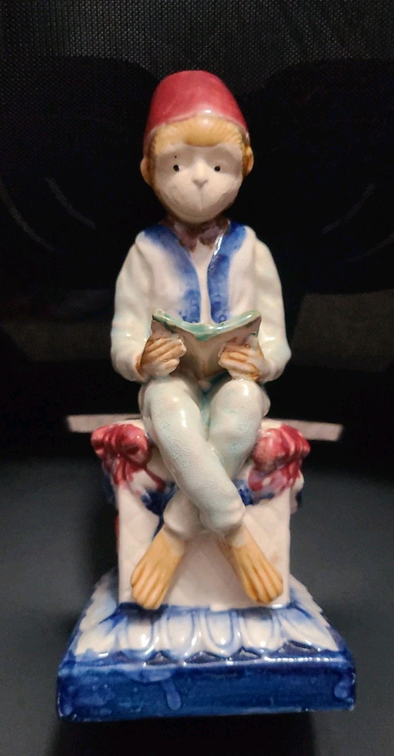Monkey Reading Book Ceramic Figurine 11 ” Statue Decor Mantel Vintage