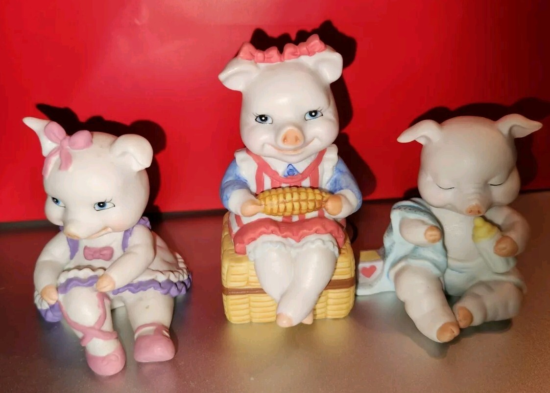 3pc Lot Vtg Pig Bronson Ceramic Collectibles Figurines via Sri Lanka