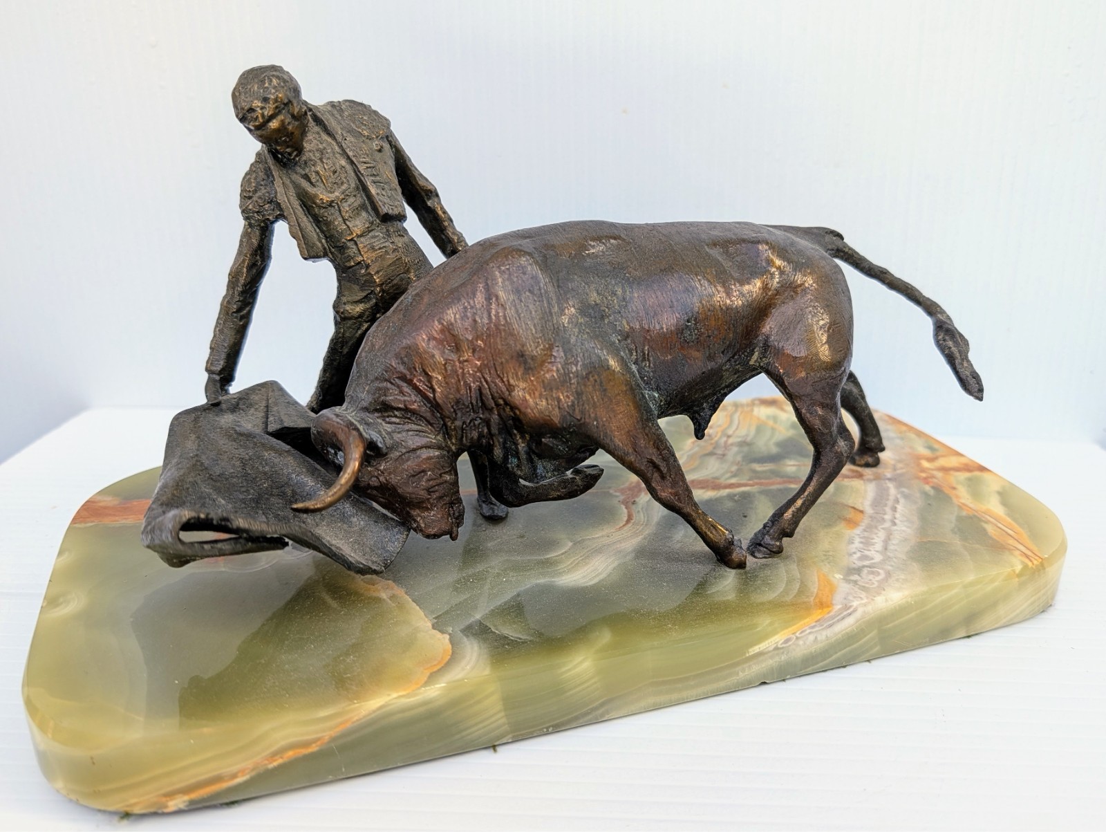 Vintage Artemetalica Matador & Bull Sculpture on Onyx Base – Hecho en Mexico 7lb