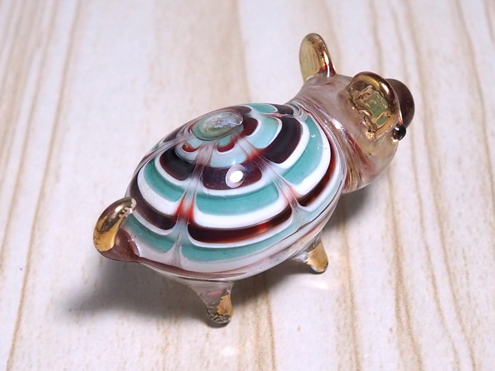 Pair of pig 2pcs figurine hand blown Art Glass gold trim 1.75 in GIFT decor