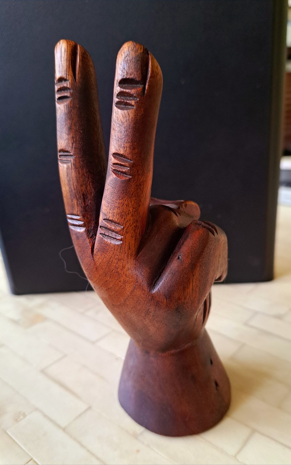 Carved Wooden Peace Sign Vintage Hippie Fingers