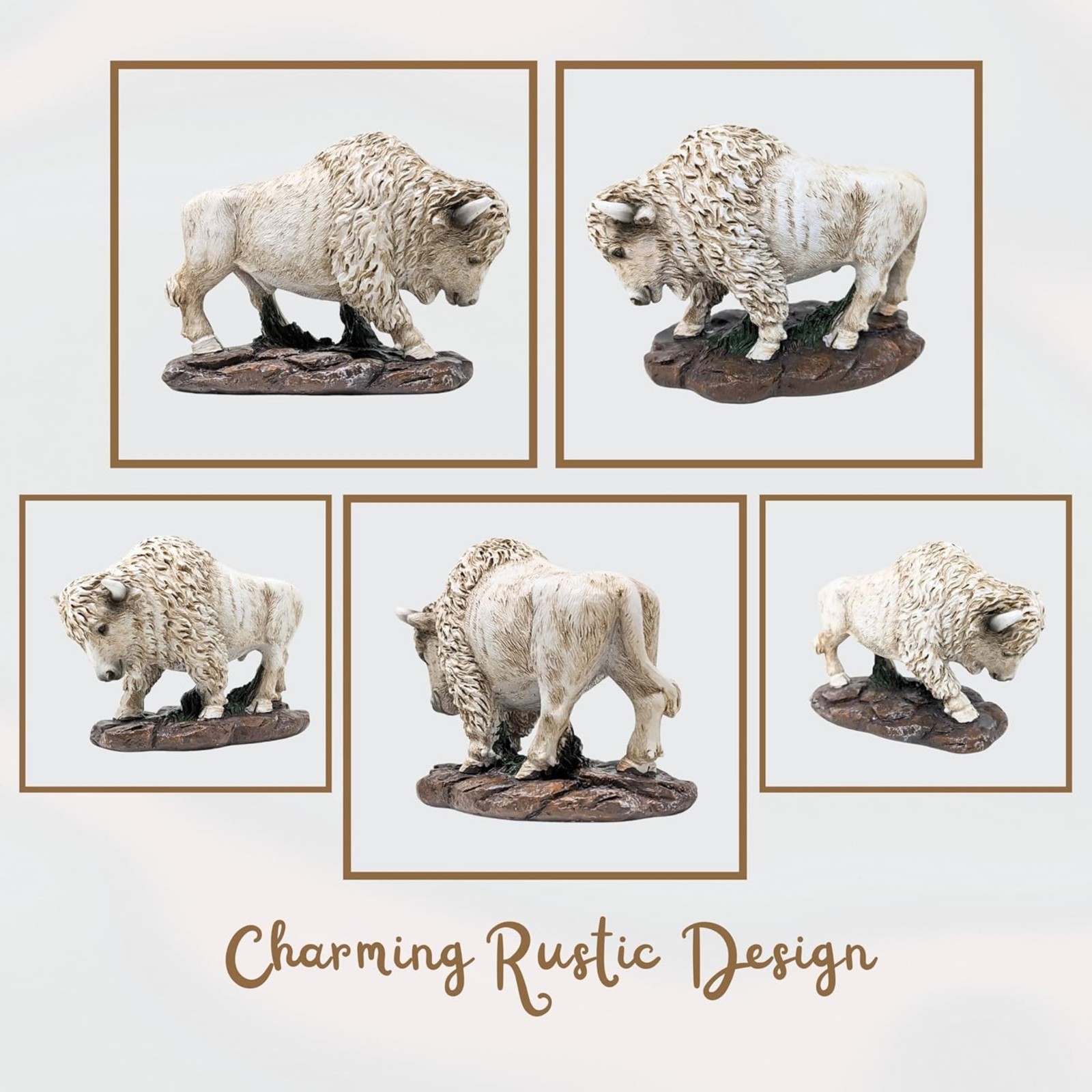 Small White Bison Figurine – Lifelike Resin Buffalo Décor for Home or Office