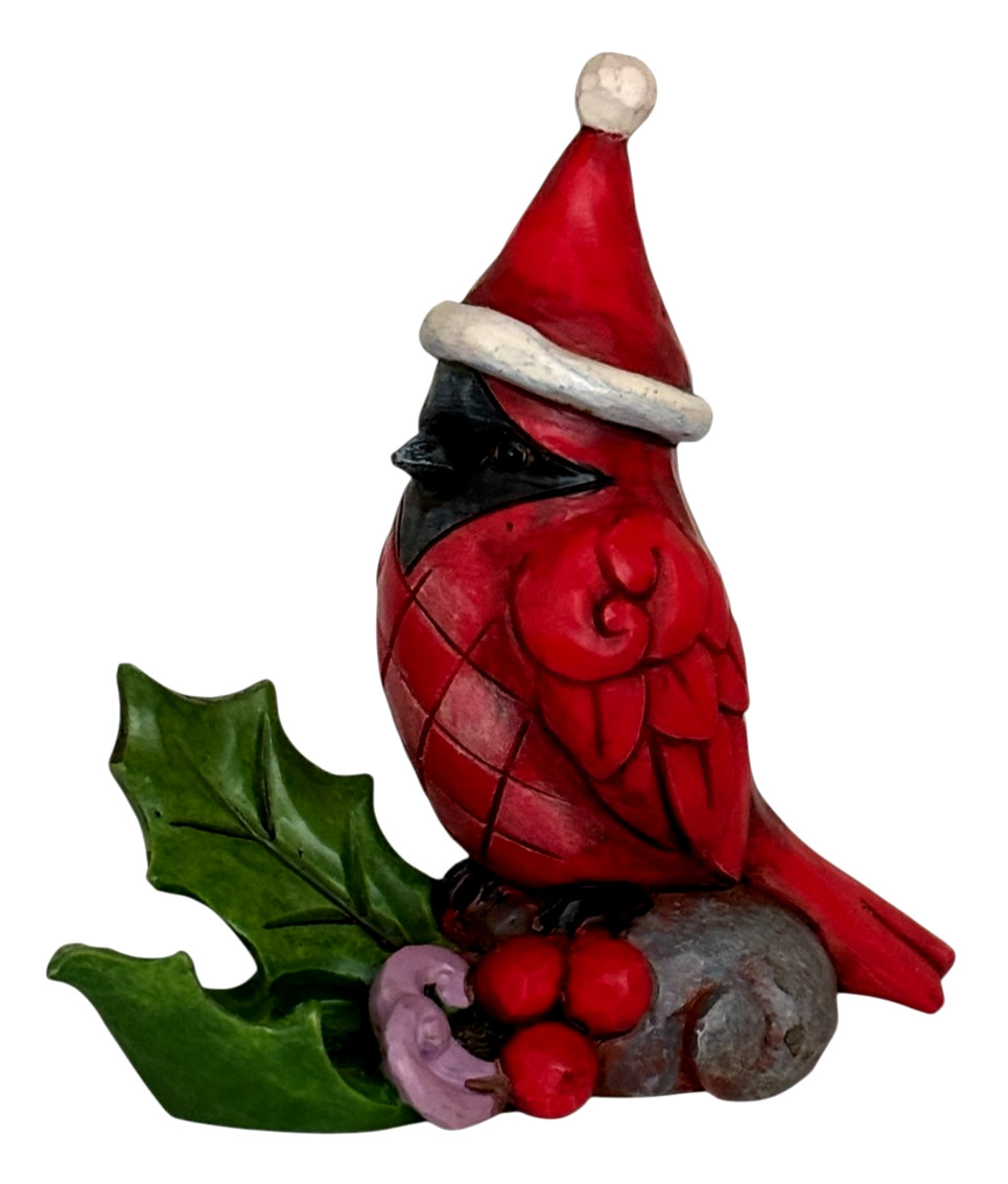 Jim Shore Figurine Cardinal in Santa Hat with Holly Leaves and Berries
