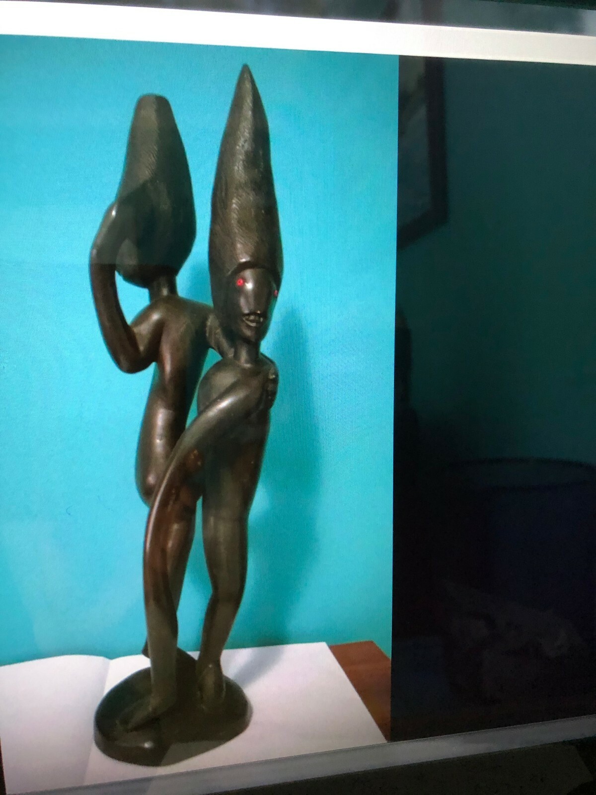 ANTIQUE AFRICAN – ” LOVELY COUPLE” WOOD FIGURINE-COMPOSITION 20 1/4 ” H ,4.9 lb.