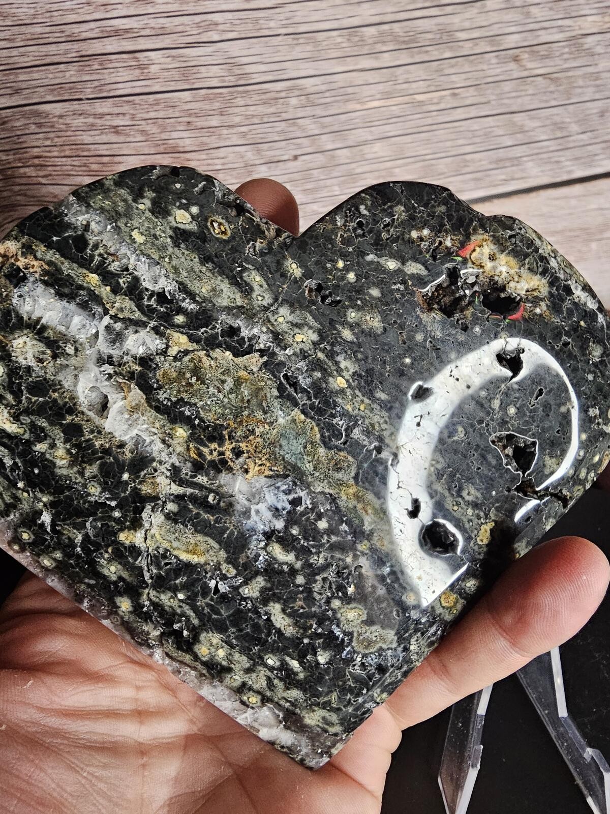 6″ Ocean Jasper Heart – Druzy Quartz Pockets – 1 lb Madagascar Crystal Display