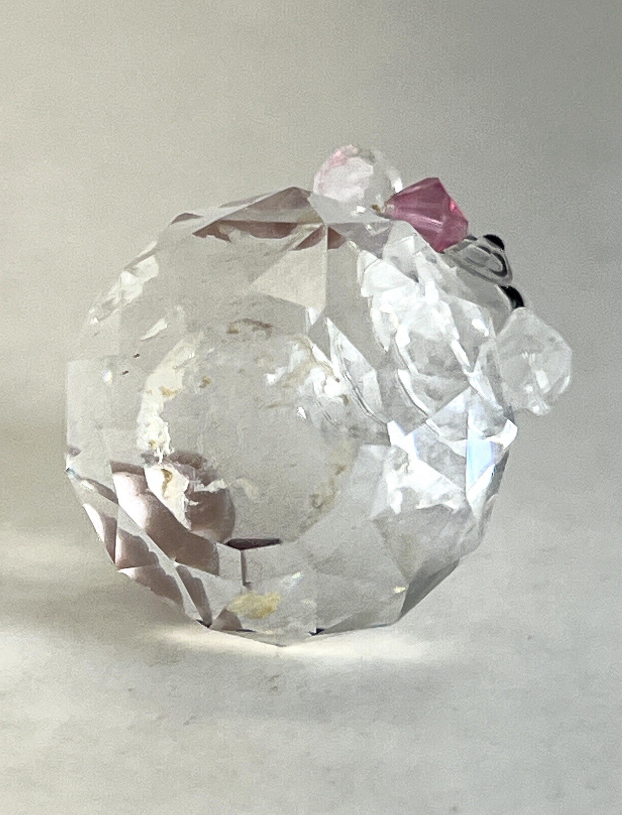 Crystal Basket with Pink Roses Blue and Clear Accents BEAR FACE UNIQUE!