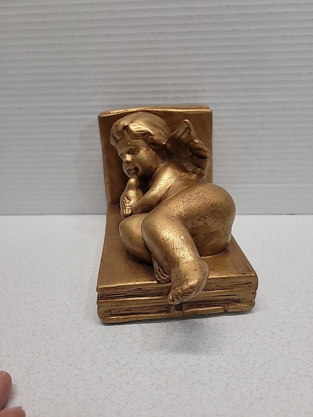 Cherub Angel With Bird Book End Gold Color 5″ x 8″ Solid Ceramic