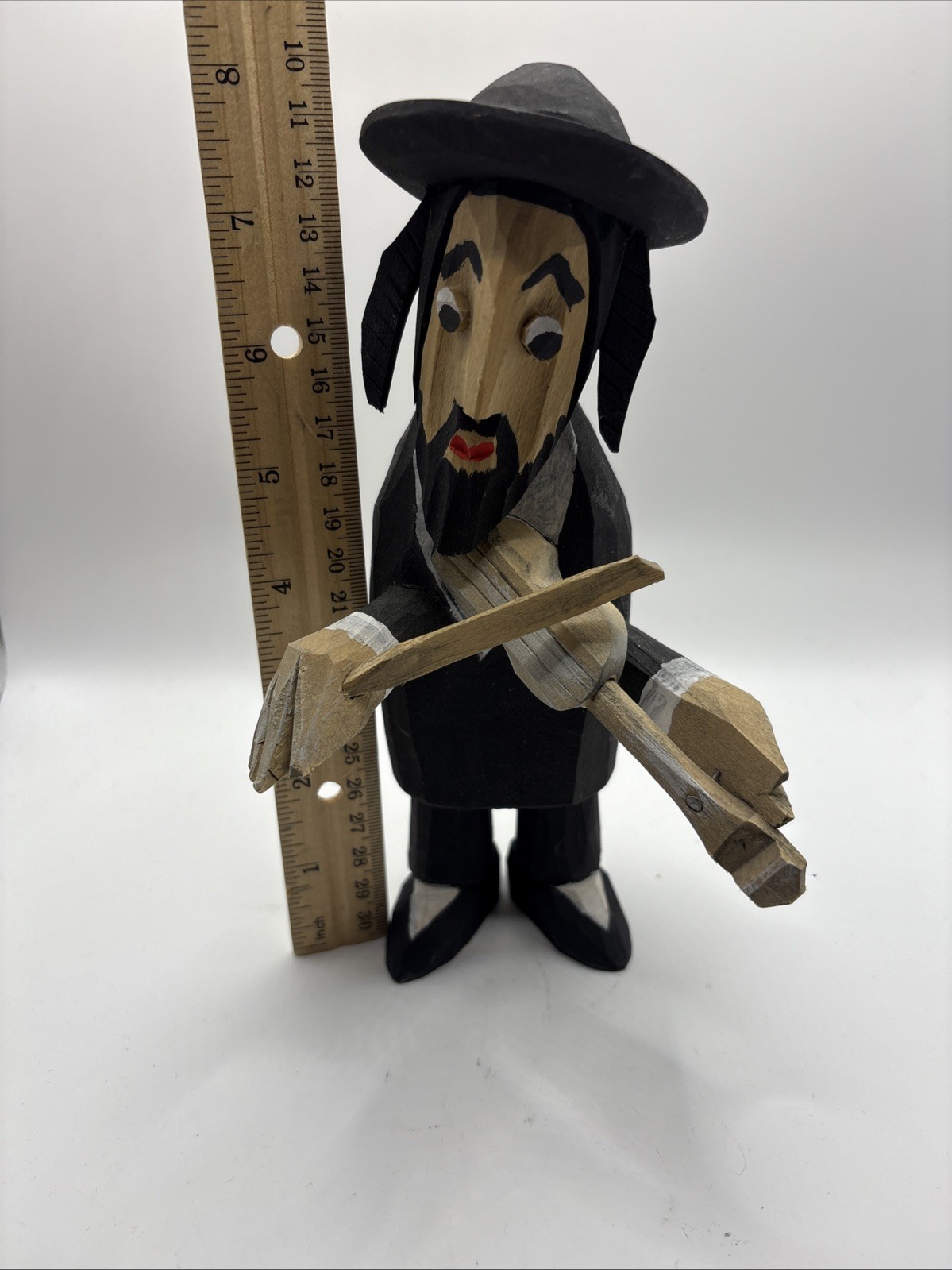 Vtg Set of 2 Hand-Carved Jewish Klezmer Musician 8” Wood Folk Art Figure Judaica