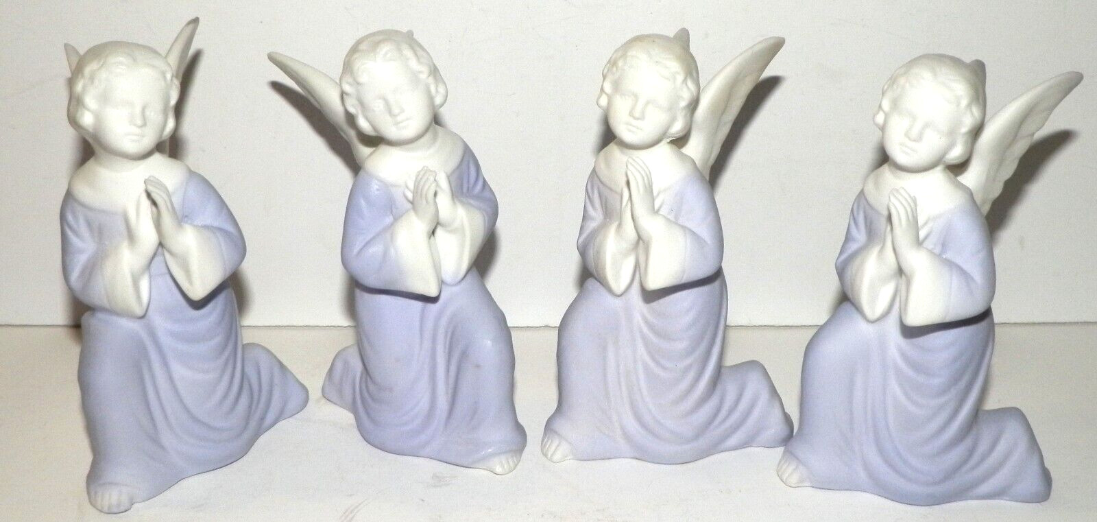 4 Vintage Soft Blue and White Angel Ceramic Figures Kelvin’s Made in Japan