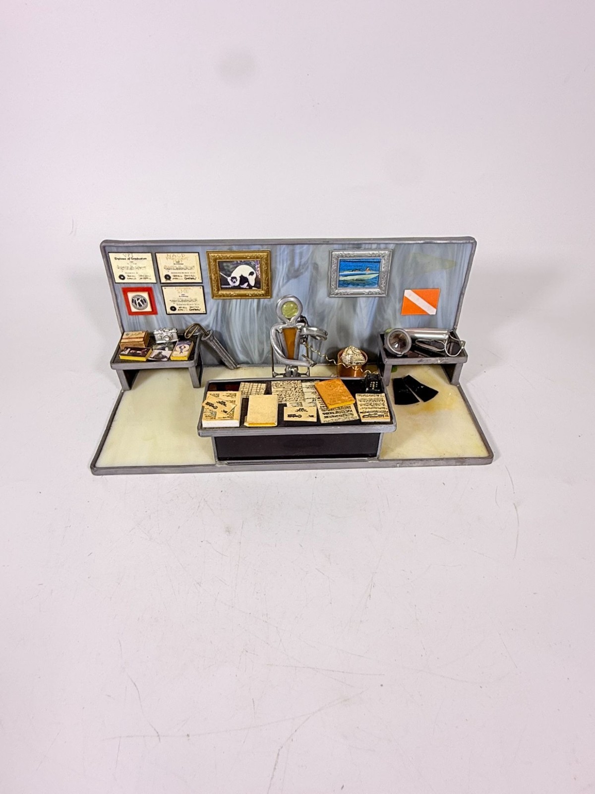 Cartoon Stained Glass Art Sculpture Vintage Desk Wall Street Carl Goeller Handma