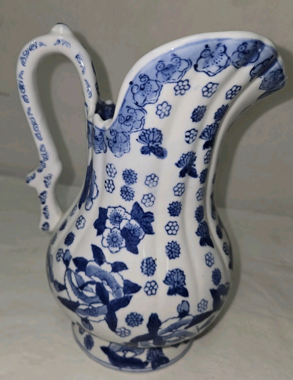 Vintage Delft Blue And White Andrea By Sadek Floral Pitcher