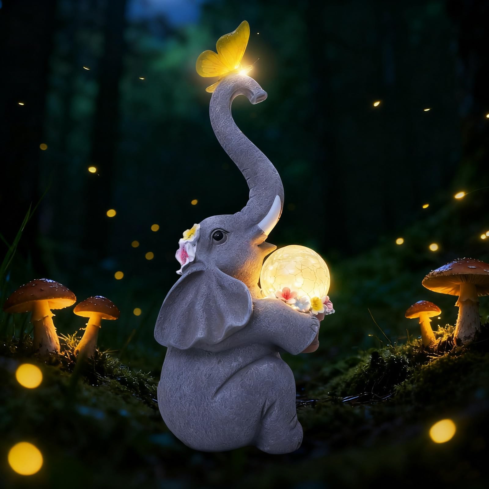 MuliVid Elephant Garden Statue Solar Lights Outdoor Decor Multicolor