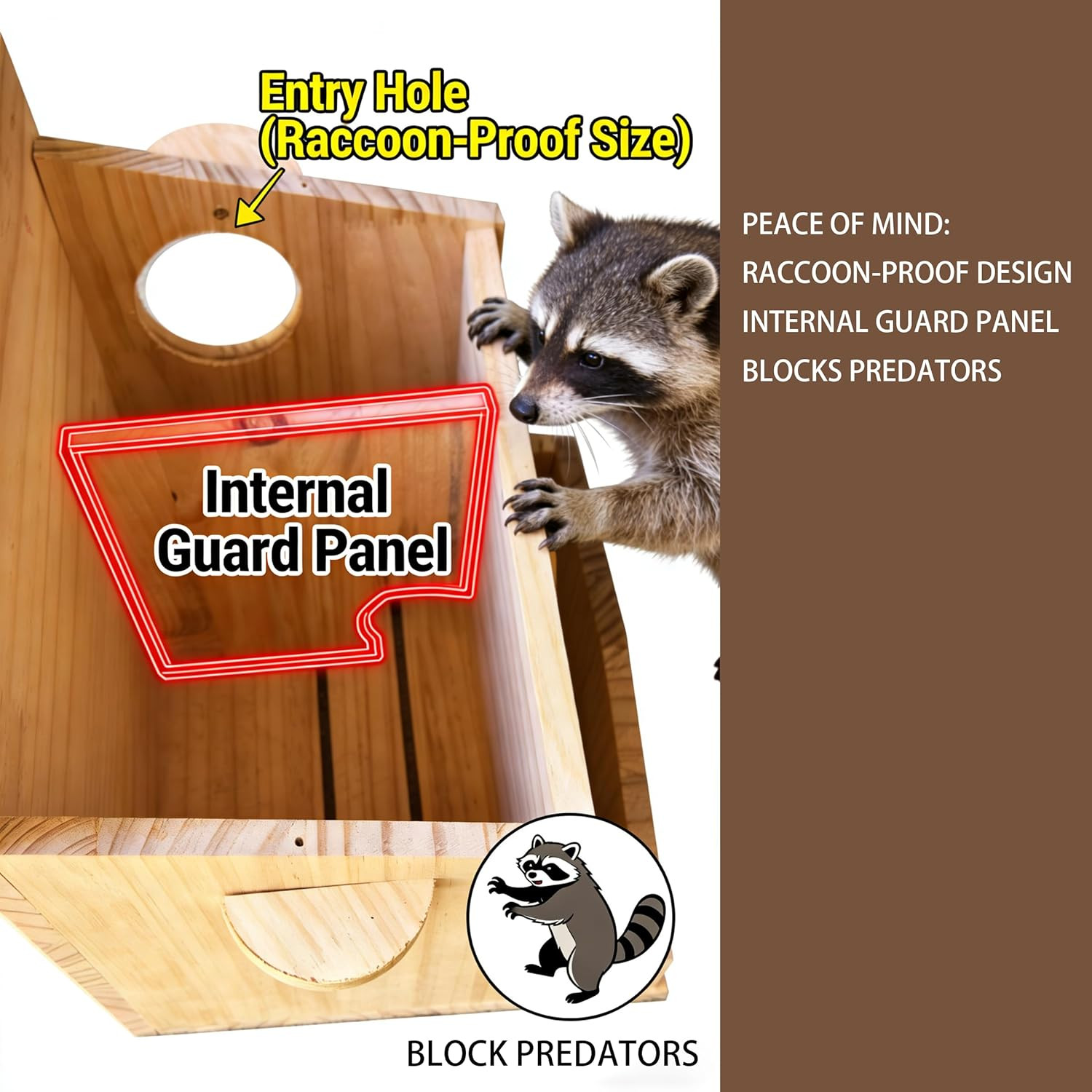 Natural Solid Wood Squirrel House with Feeding Shelf – Handmade Outdoor Nesting
