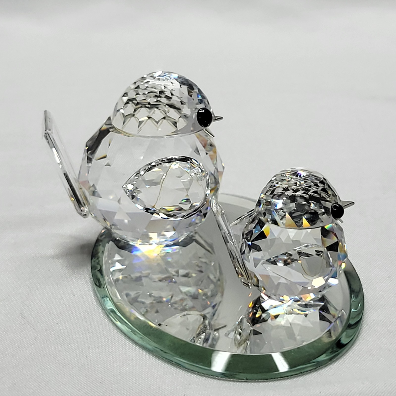 Swarovski Silver Crystal Sparrows Pair Metal Beaks 1 large 1 small w/ mirror