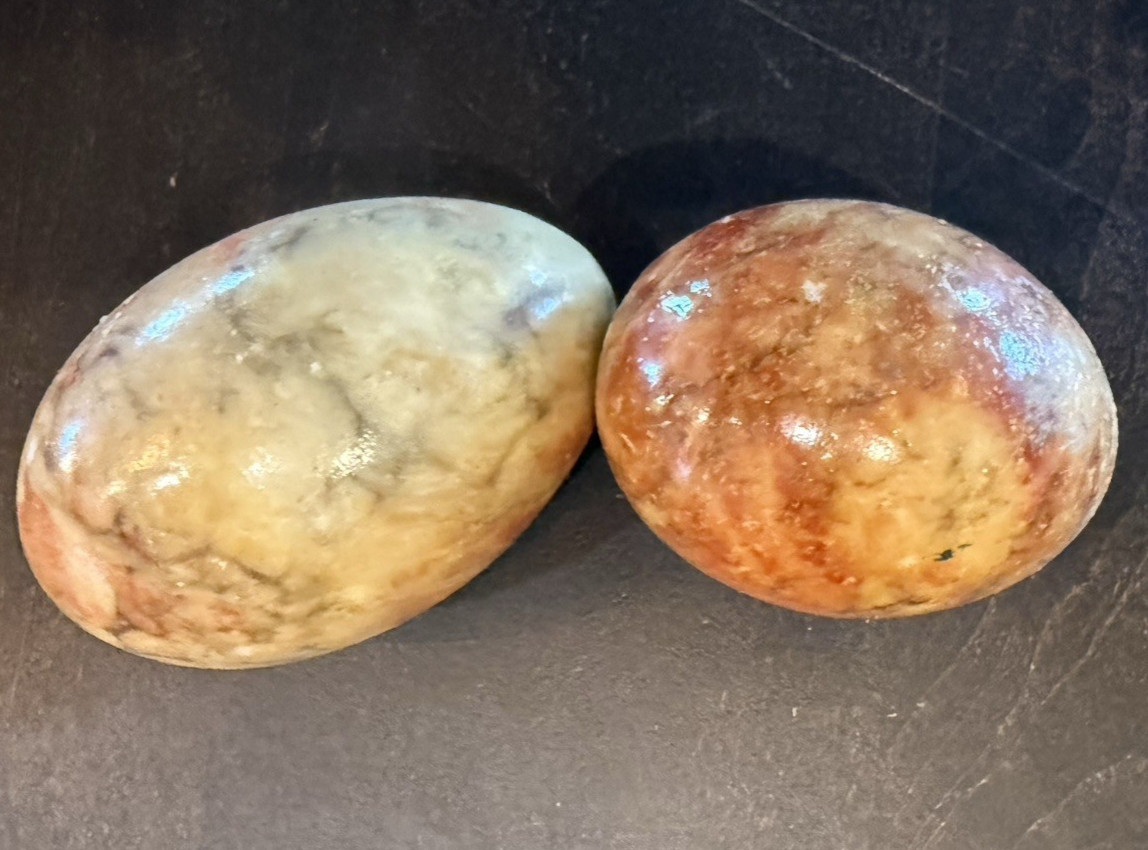 Vintage Stone Easter Eggs ~ Lot of 2 ~ Marble Colorful Lot Of Eggs ~ Earthy Red