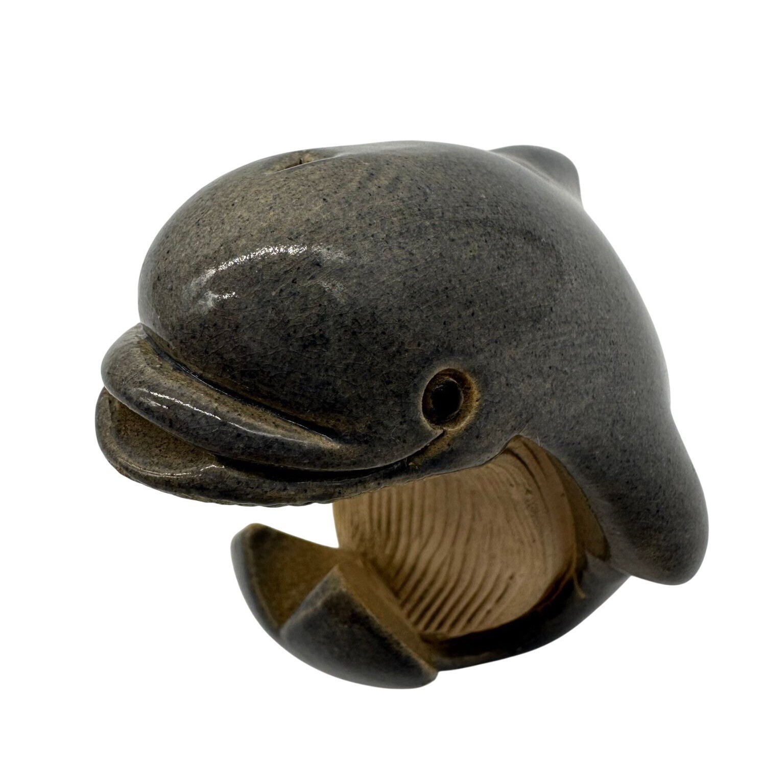 Vintage Artesania Rinconada Dolphin Hand Carved Figurine Signed Uruguay AR Gray