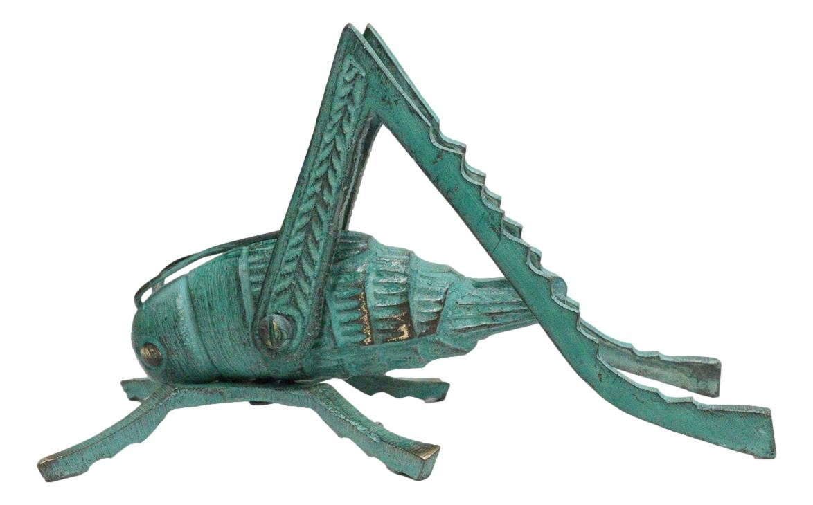 Antiqued Green Verdigris Solid Brass Medium Cricket Good Luck Sculpture 5.5″L