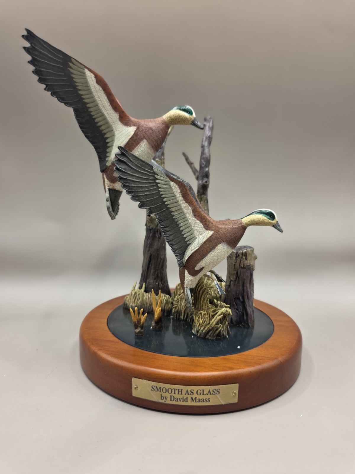 Danbury Mint David Maass Smooth As Glass Duck Sculpture Winged Reflections Wood