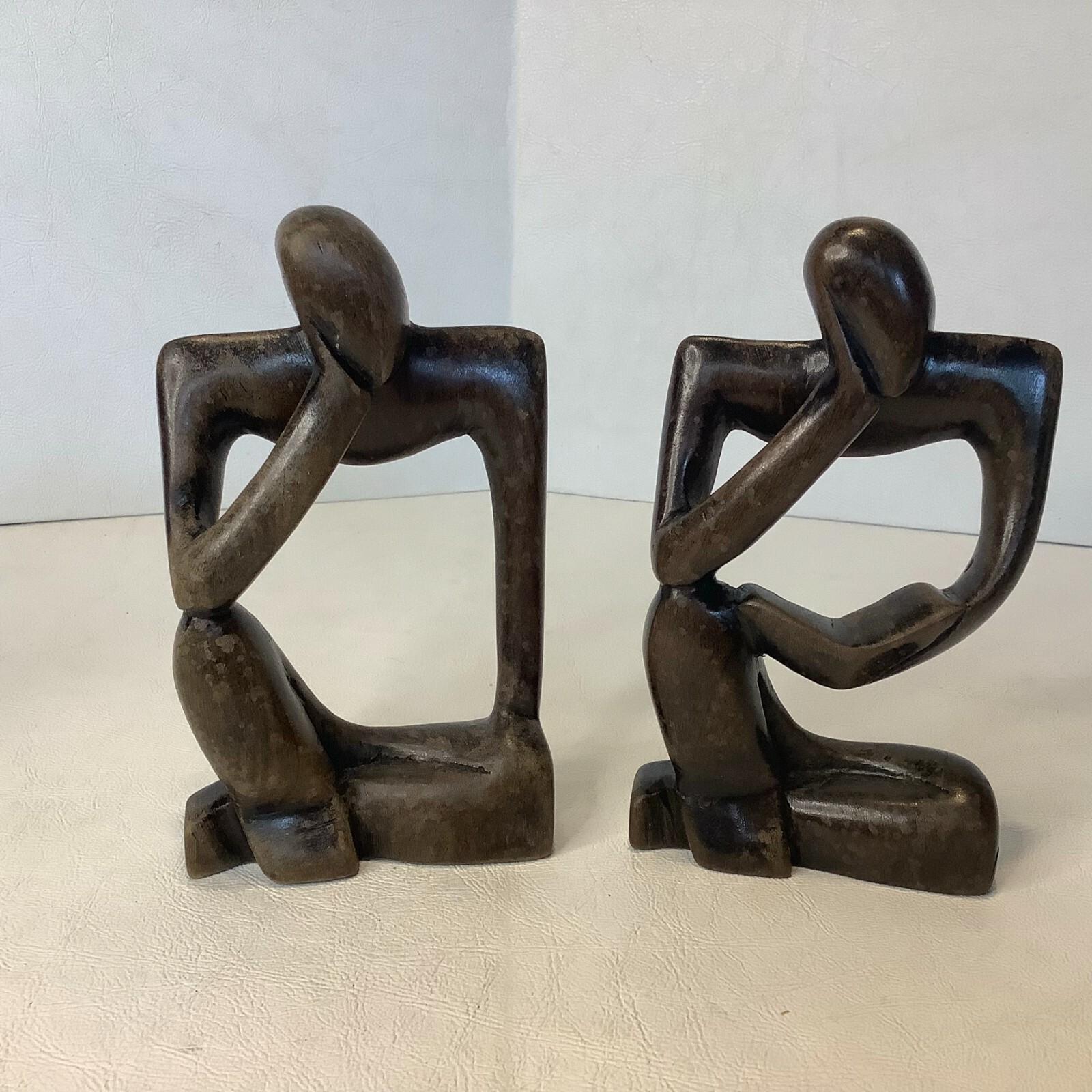 Set of 2 Thinking Man Sitting Wooden Figurines 6″ Modern Decor