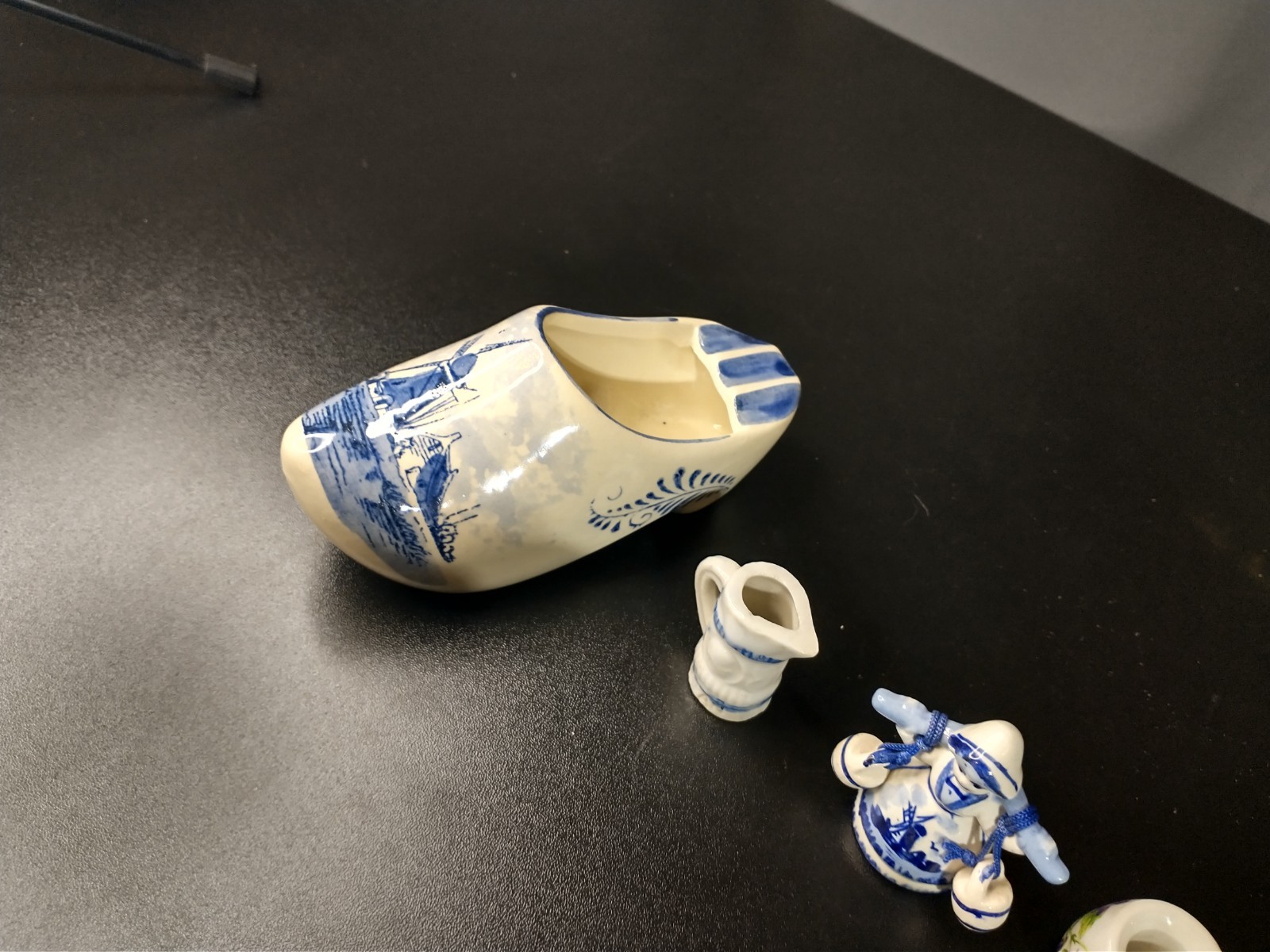 collection of Delft Blue and white ceramic collectibles from Holland
