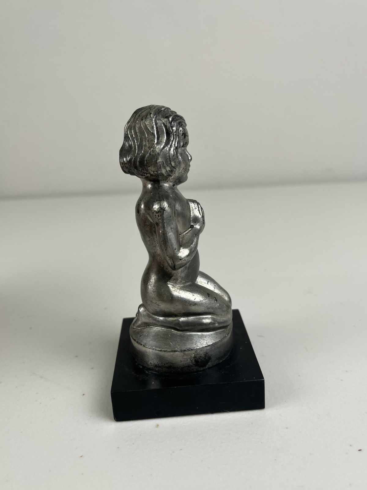 Silver Vintage Praying Young Child Kneeling Metal Figure Figurine 5″ Tall