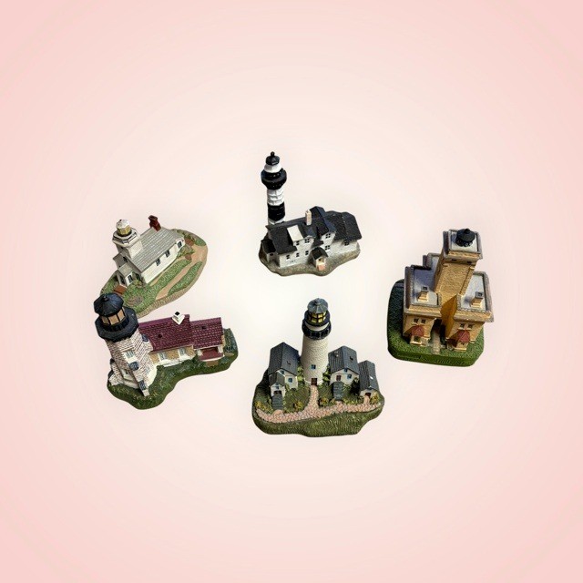 Lot of 5 Spoontique Miniature Lighthouse Figures Sand Hills MI Old Mission Point