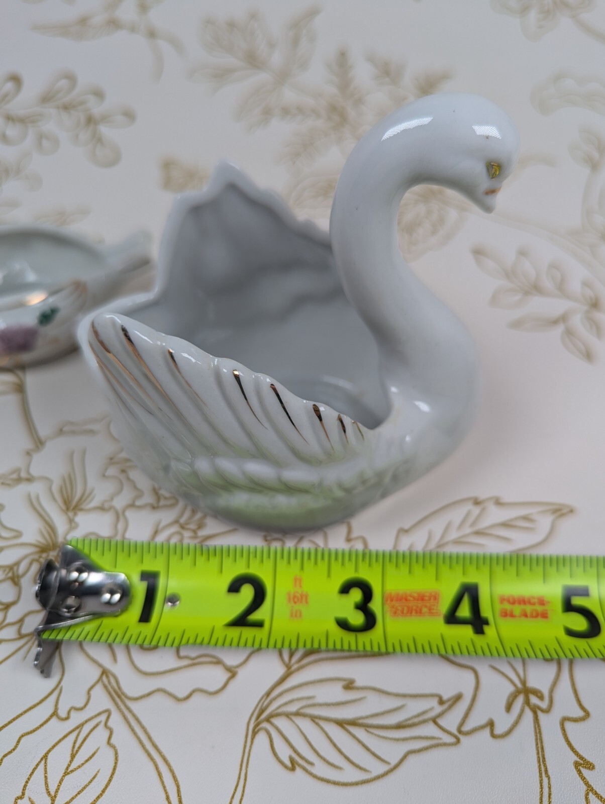 Swan Ashtray & Trinket Dish Japan Gold Accent Flowers Set Of 2 Porcelain Vintage