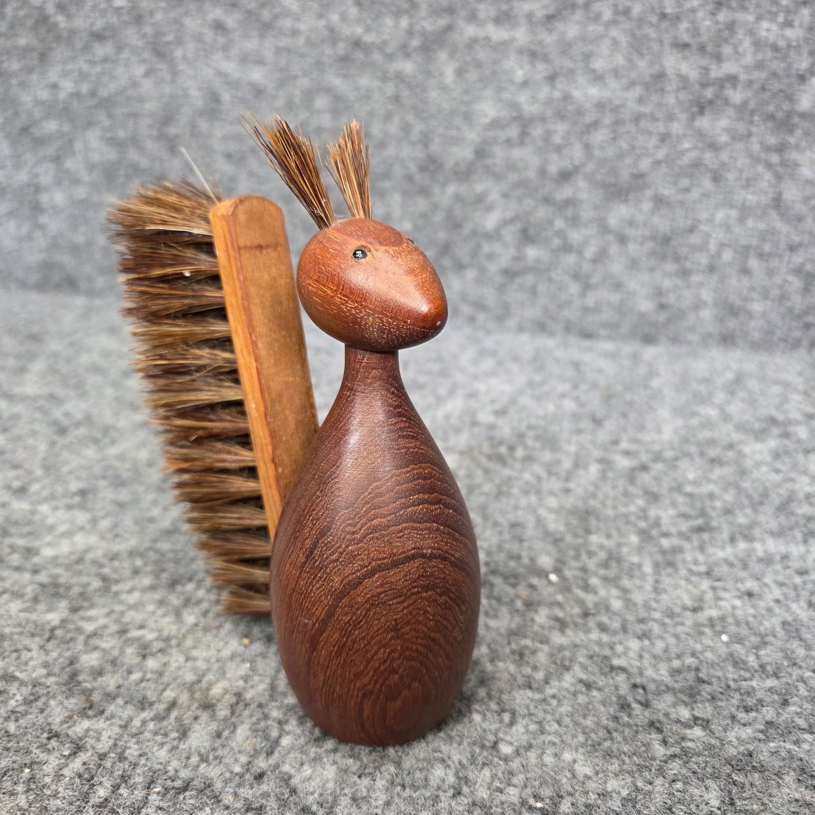 Unique Vintage Denmark Johannesen Handmade Wood Brush Tail Squirrel Weird Quirky