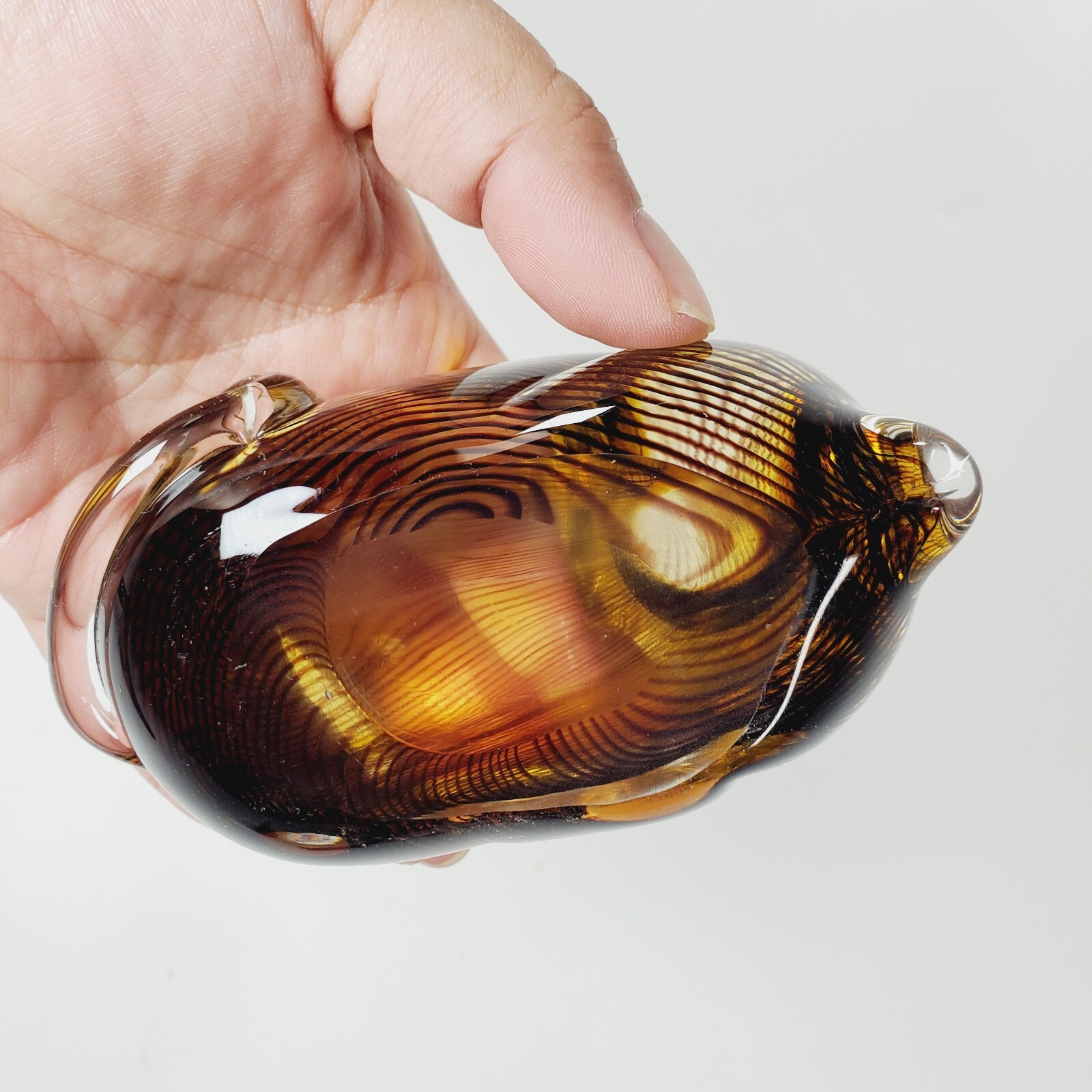 Lenox Tawny Tigress Glass Cat Figurine Amber Clear Black Stripes Paperweight