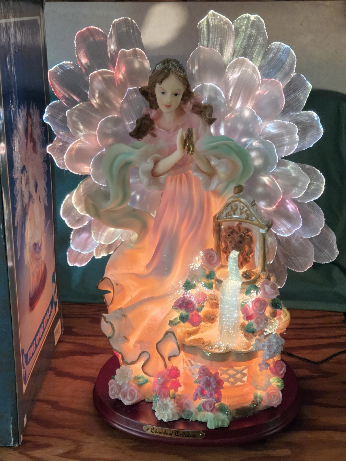 Chambord Collection Fiber Optic Angel Figurine 15″ Fountain Color Changing Box