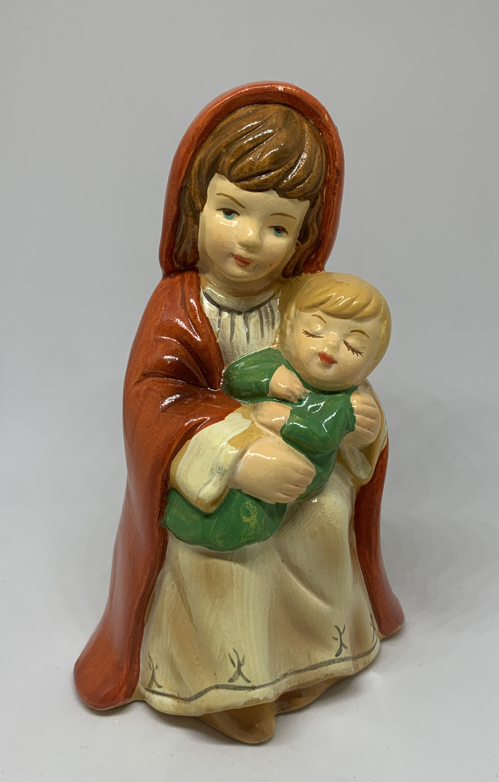 Vintage Enesco Mary & Jesus Figurine Hand Painted Sri Lanka w/ Sticker