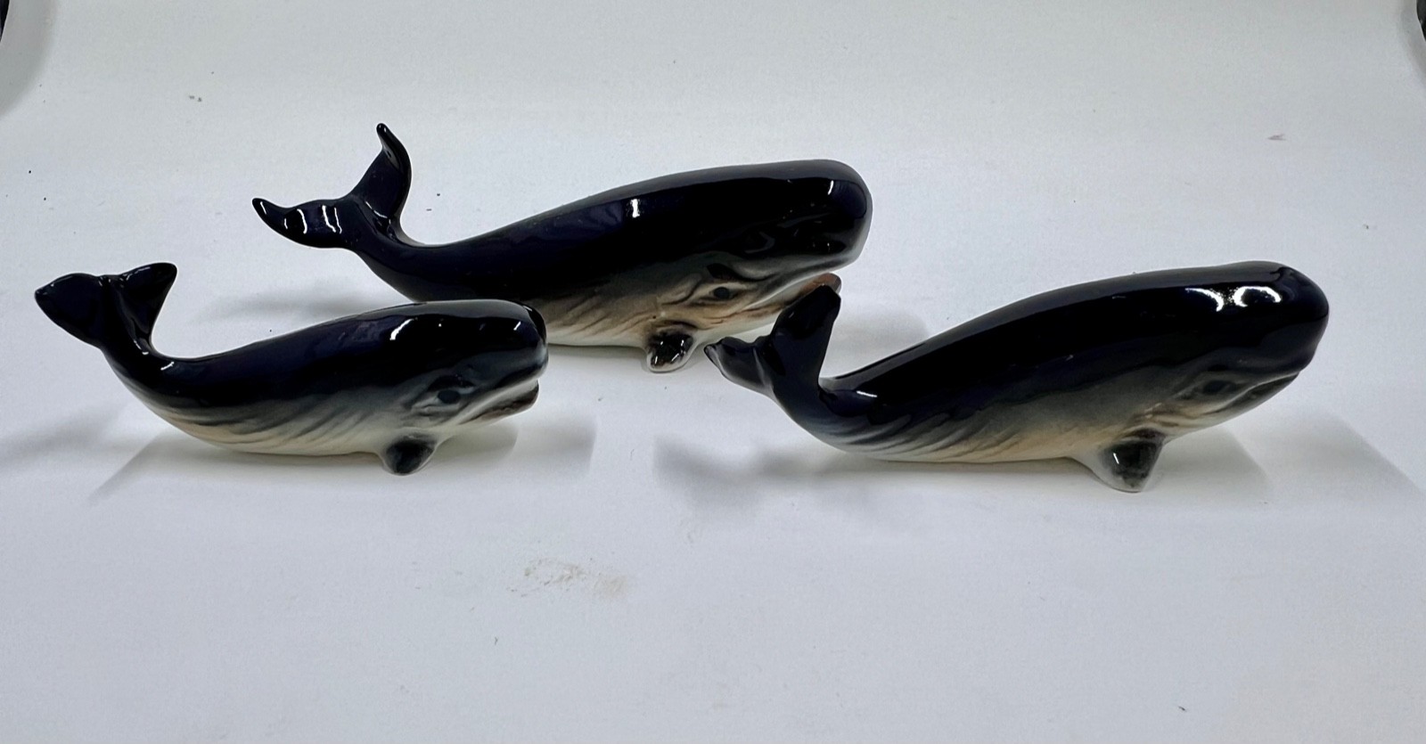 VTG Bone China Miniature Whale Family Set of 3 Good Condition