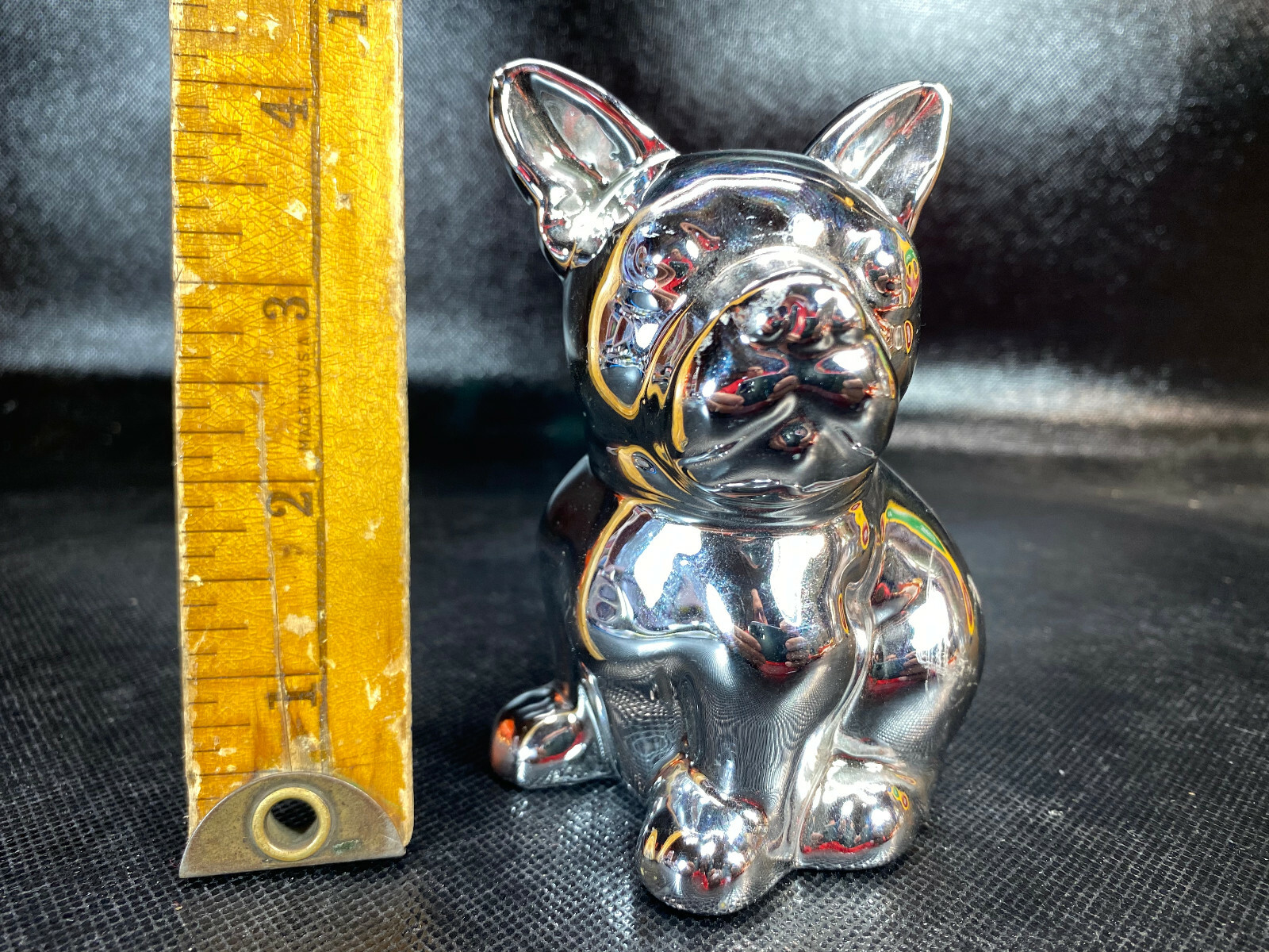 Silver Frenchie French Bulldog Ceramic figurine Sitting statue Mirror Chrome