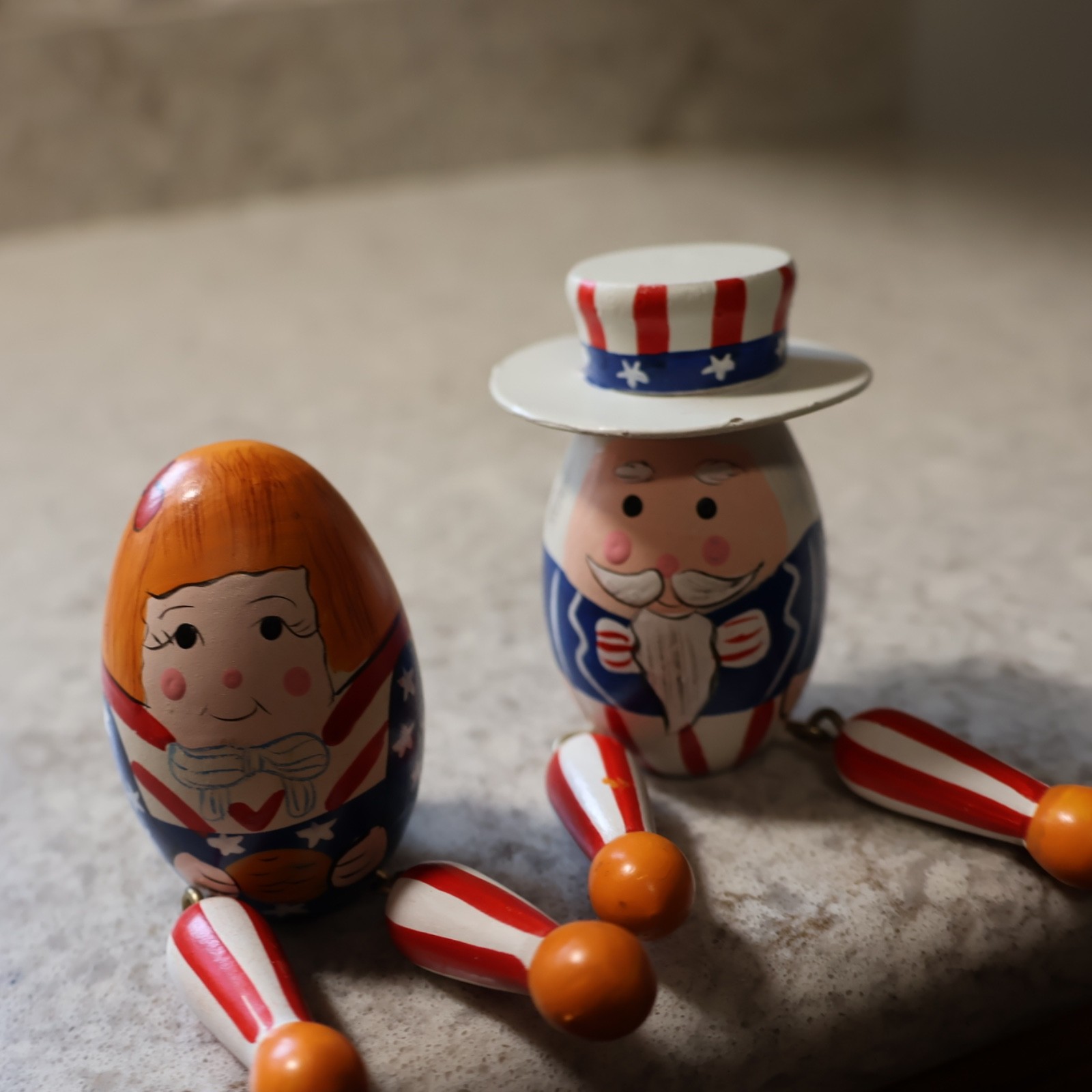 USA Patriotic Wooden Egg Shelf Sitters Humpty Dumpty ‘Uncle Sam & Mrs. – Painted