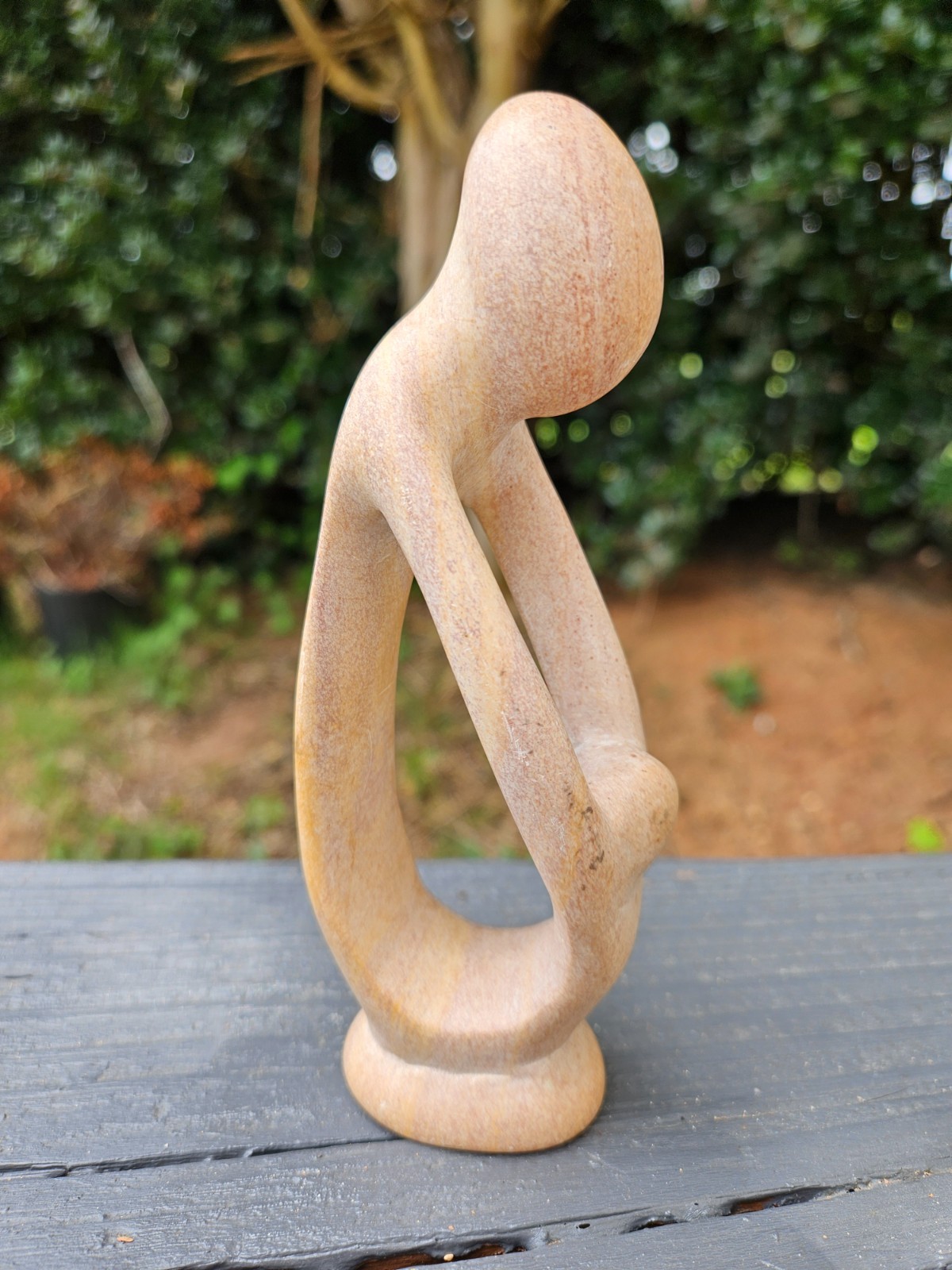 Abstract Contemporary Soapstone Carving Sculpture Statue Parent Embracing Child