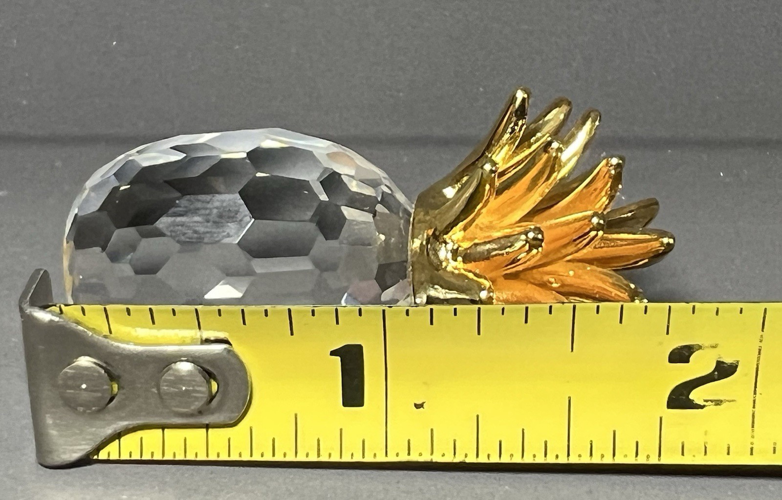 Miniature Crystal Pineapple Figurine Miniature Gold Tone Leaves 1.75 inch Tall