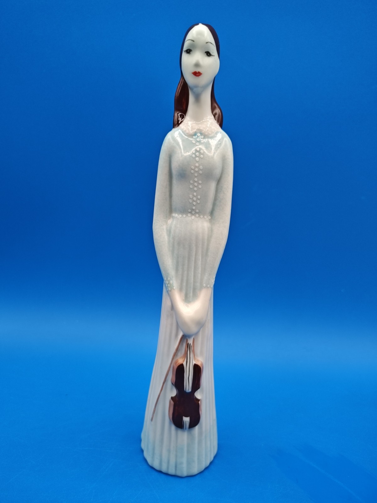 Vintage Stipo Dorohoi Porcelain Lady With Violin Made in Romania Figurine Figure