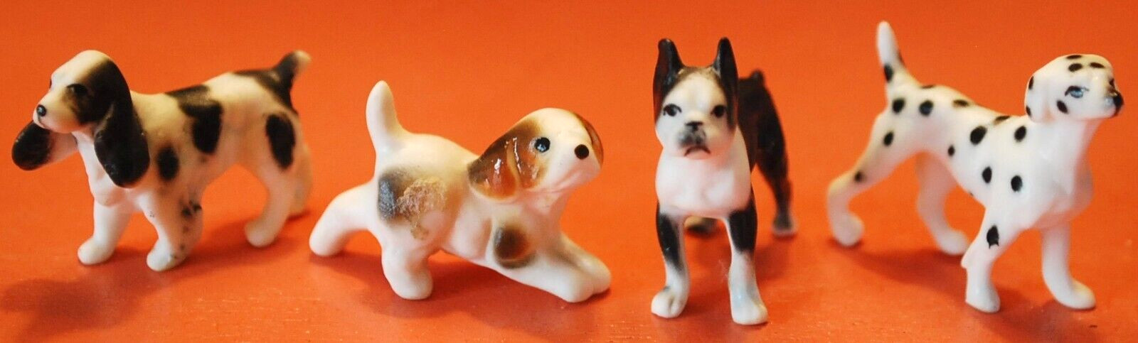 Vtg Set 4 MINIATURE DOG FIGURINES Spaniel Beagle Dalmation Terrier BONE CHINA