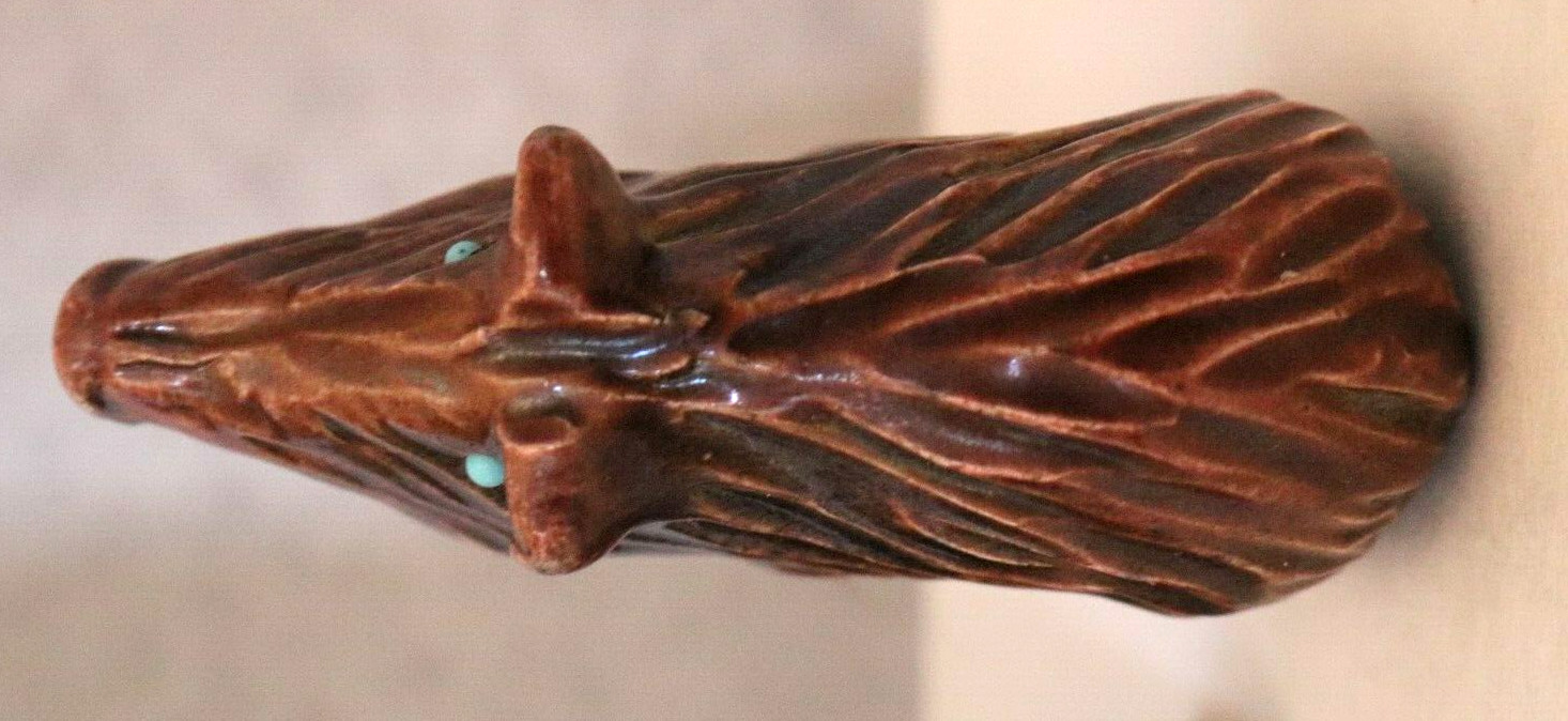 Miniature Ceramic Wild Boar Figurine Beautiful Brown Glazed Surface 2″H x 3″ L