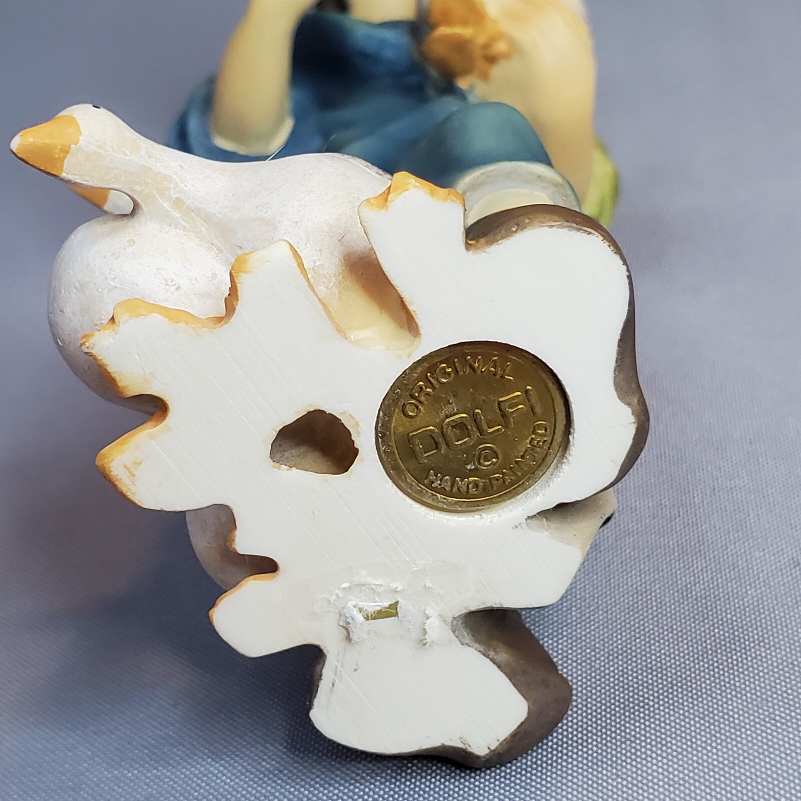 DOLFI Peasant Man with Ducks Hand-Painted Figurine 5-1/2in Resin Wood Sculpture
