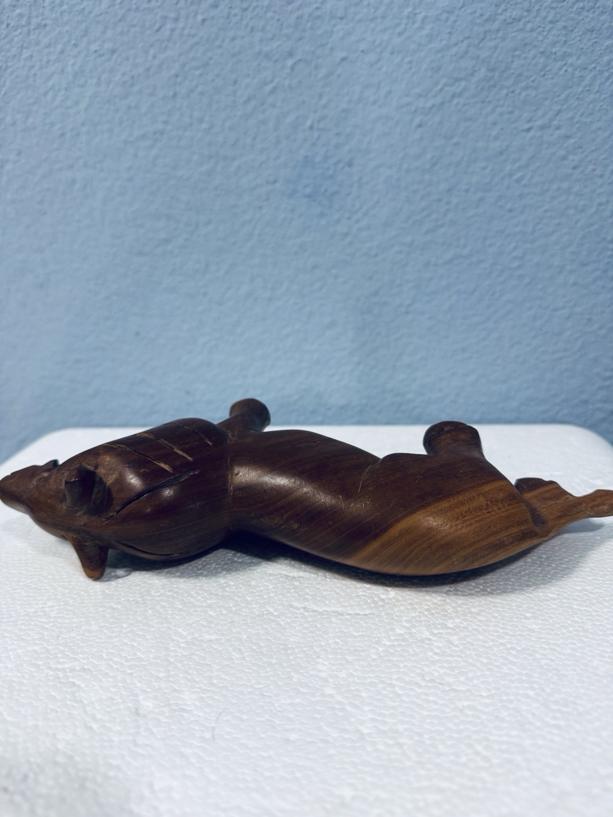 Vintage Hand-Carved Wood Lion Figurine 9” x 4” Figure Sculpture Jungle Decor