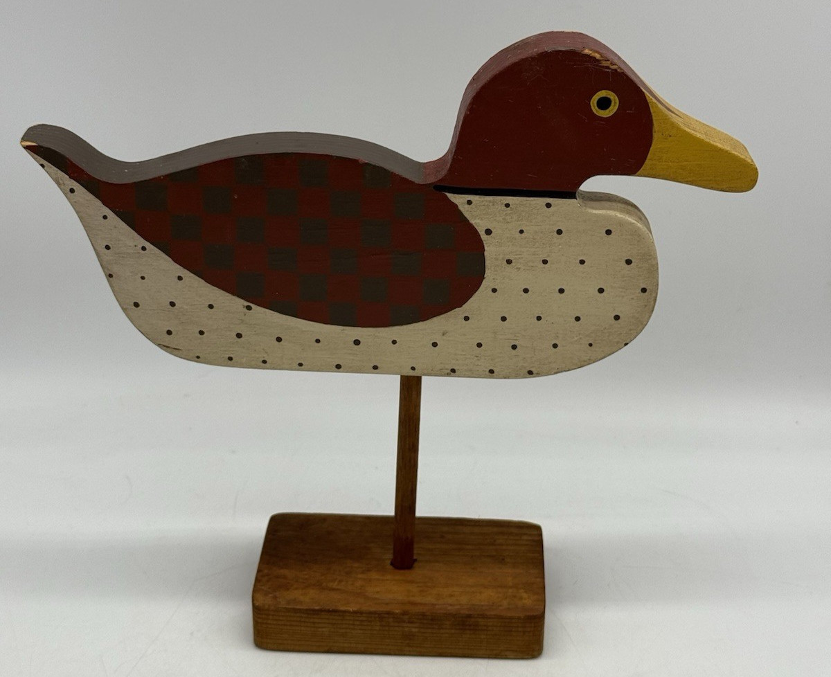 Wood Duck Folk Art Polka Dot Country Kitchy Decor 1982 Signed Appleton
