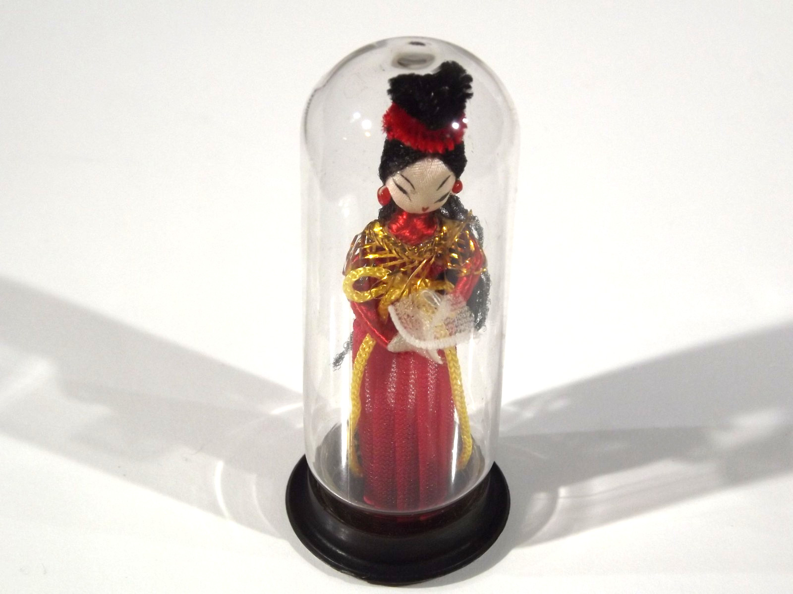 Asian Geisha Doll In Dome Tube – Oriental – Red – Gold Tone – Vintage – Keepsake