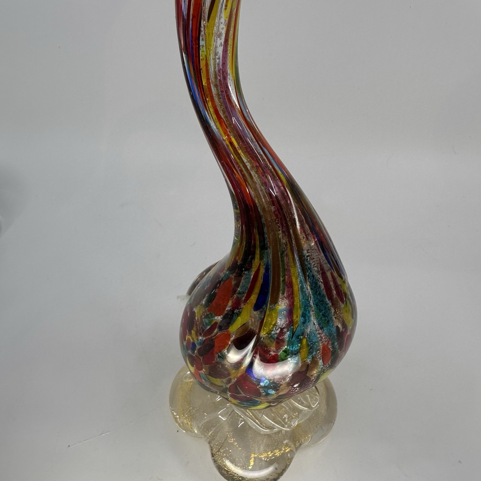Vintage Murano Art Glass Duck Swan Bird Figurine Multi Color Gold Inclusion 10”