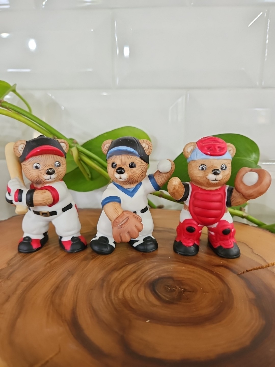 VTG Homco Baseball Bears Figurines Set Of Three Sri Lanka #1403 3″