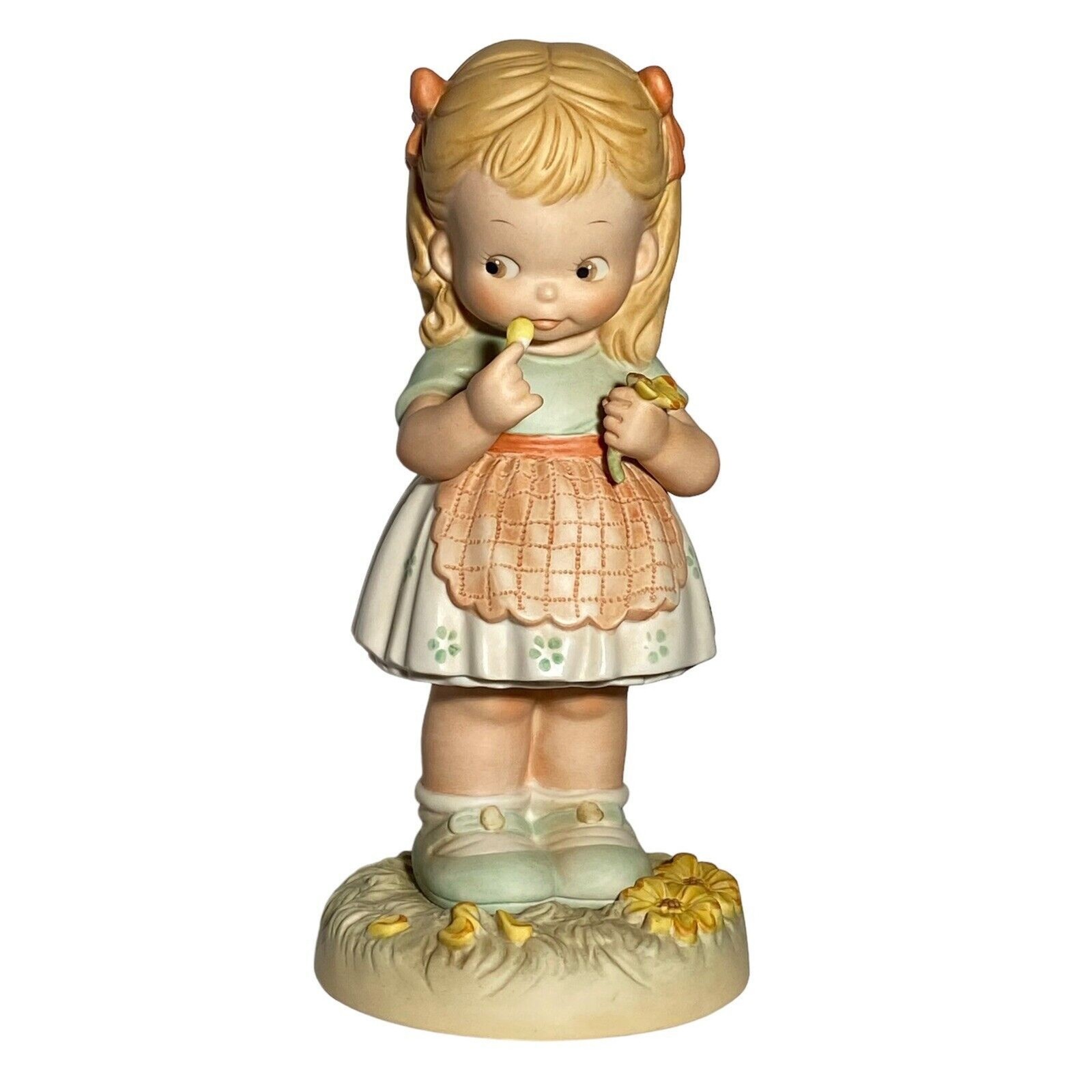 1990 Enesco Memories Of Yesterday Porcelain Girl Figurine He Loves Me 9″ #525022