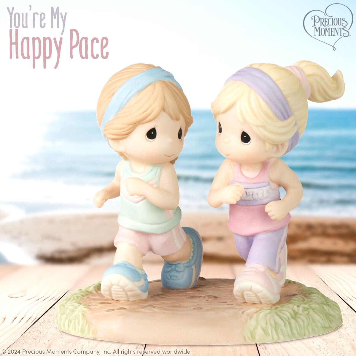 ⌘ New PRECIOUS MOMENTS Figurine MARATHON RUNNING JOGGING Best Friends Sisters