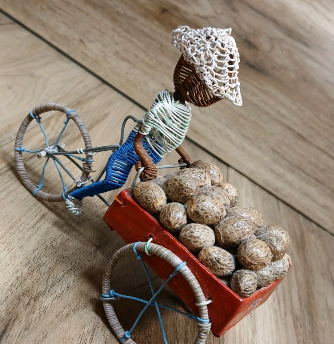 Vintage Handmade Woven Wire Art African Bicycle Peddler